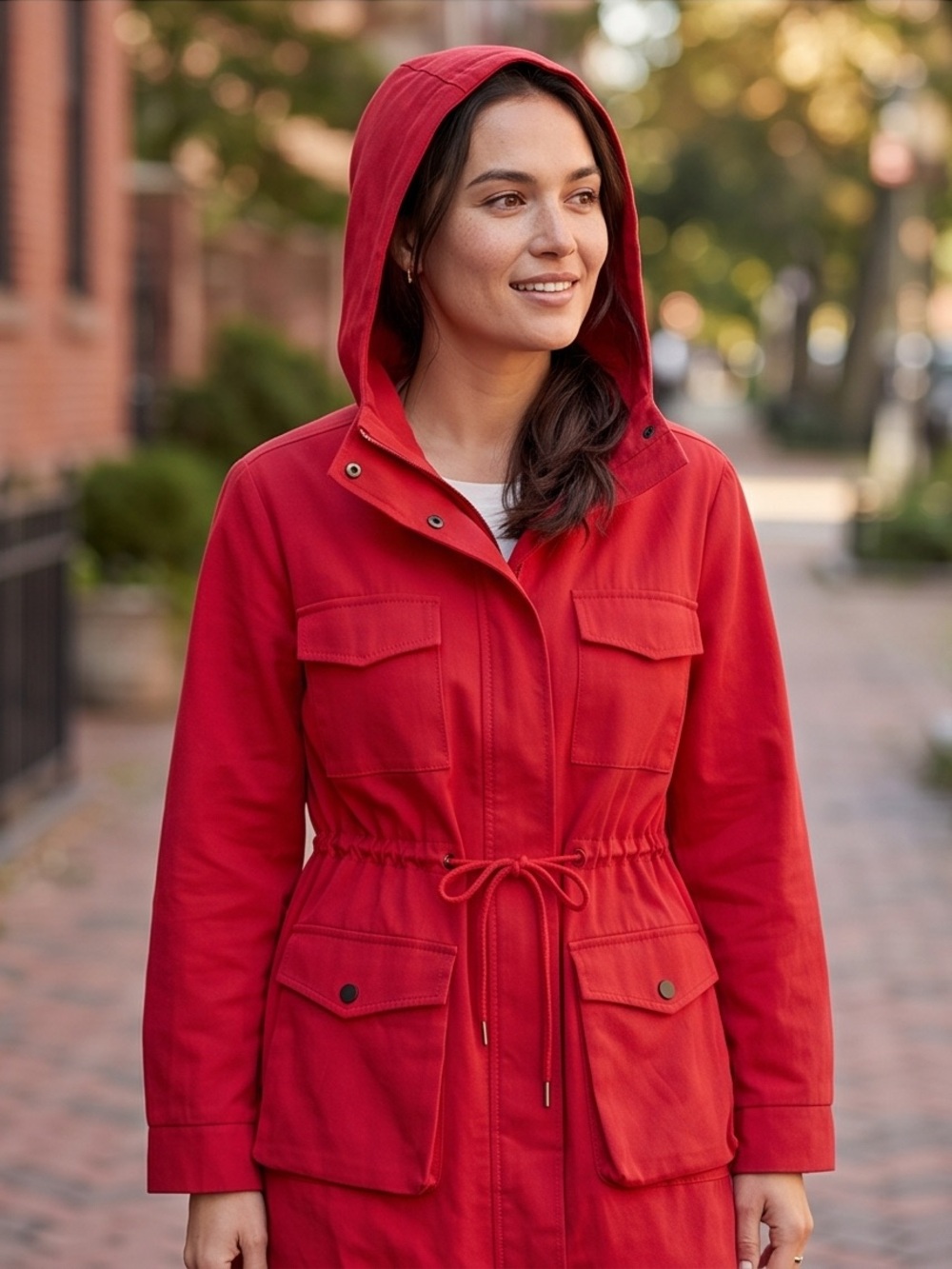 Women’s Red Hooded Anorak Jacket